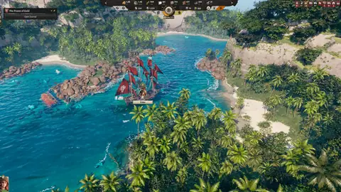 Corsair Cove island overview with waterfalls